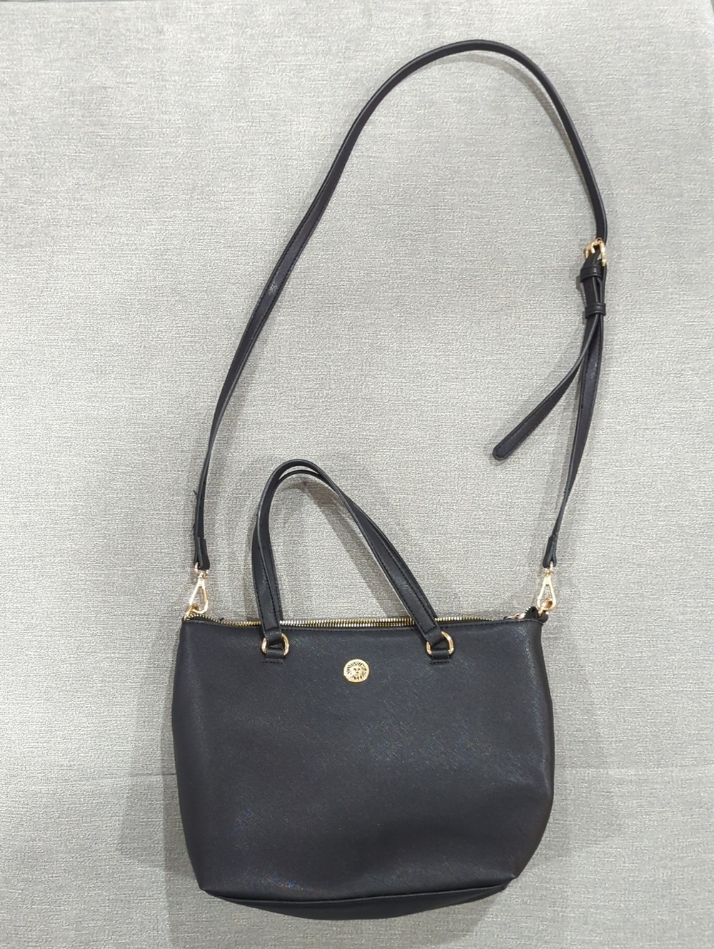 Anne Klein Black Women's Crossbody Tote Bag with Gold Accent